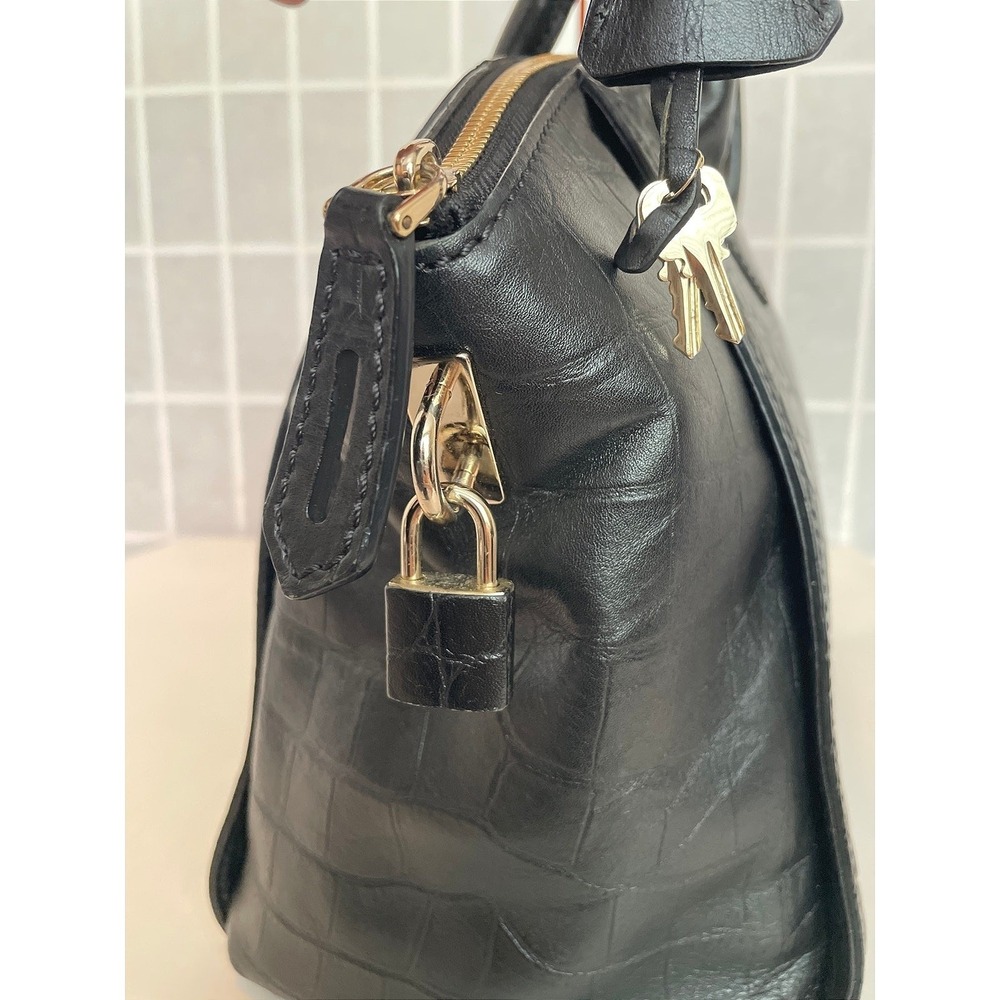 MCM Munchen Black Croc Embossed Leather Tote Gold Hardware Lock Key Designer - Picture 2 of 7
